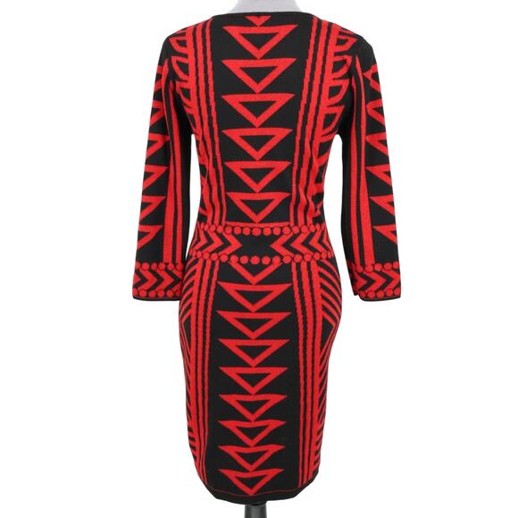 Derek Heart Sweater Dress Womens Large Black Red Metallic Scoop Neck Bodycon - Picture 2 of 11